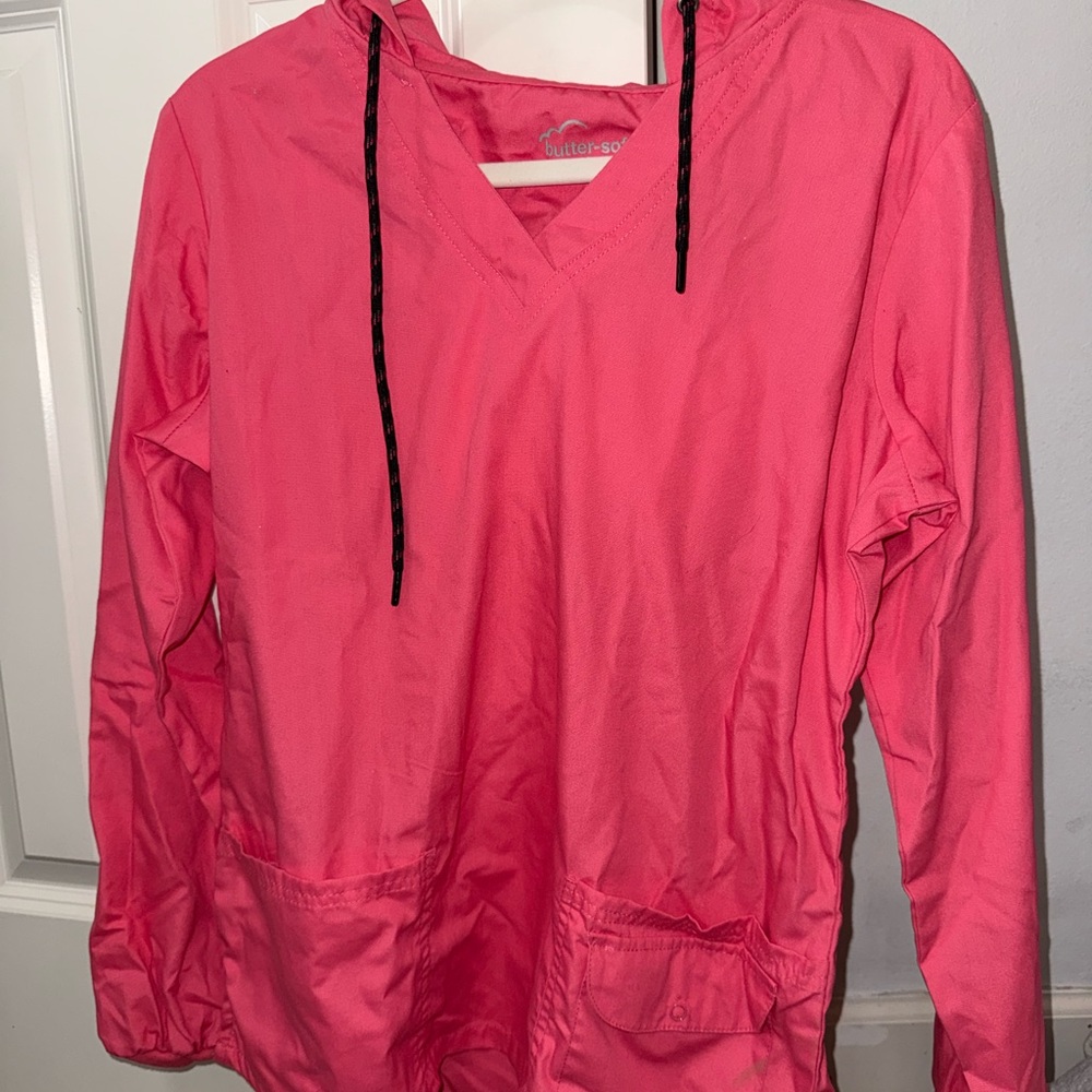 Butter-Soft Pink V-Neck Scrub Top with Hood